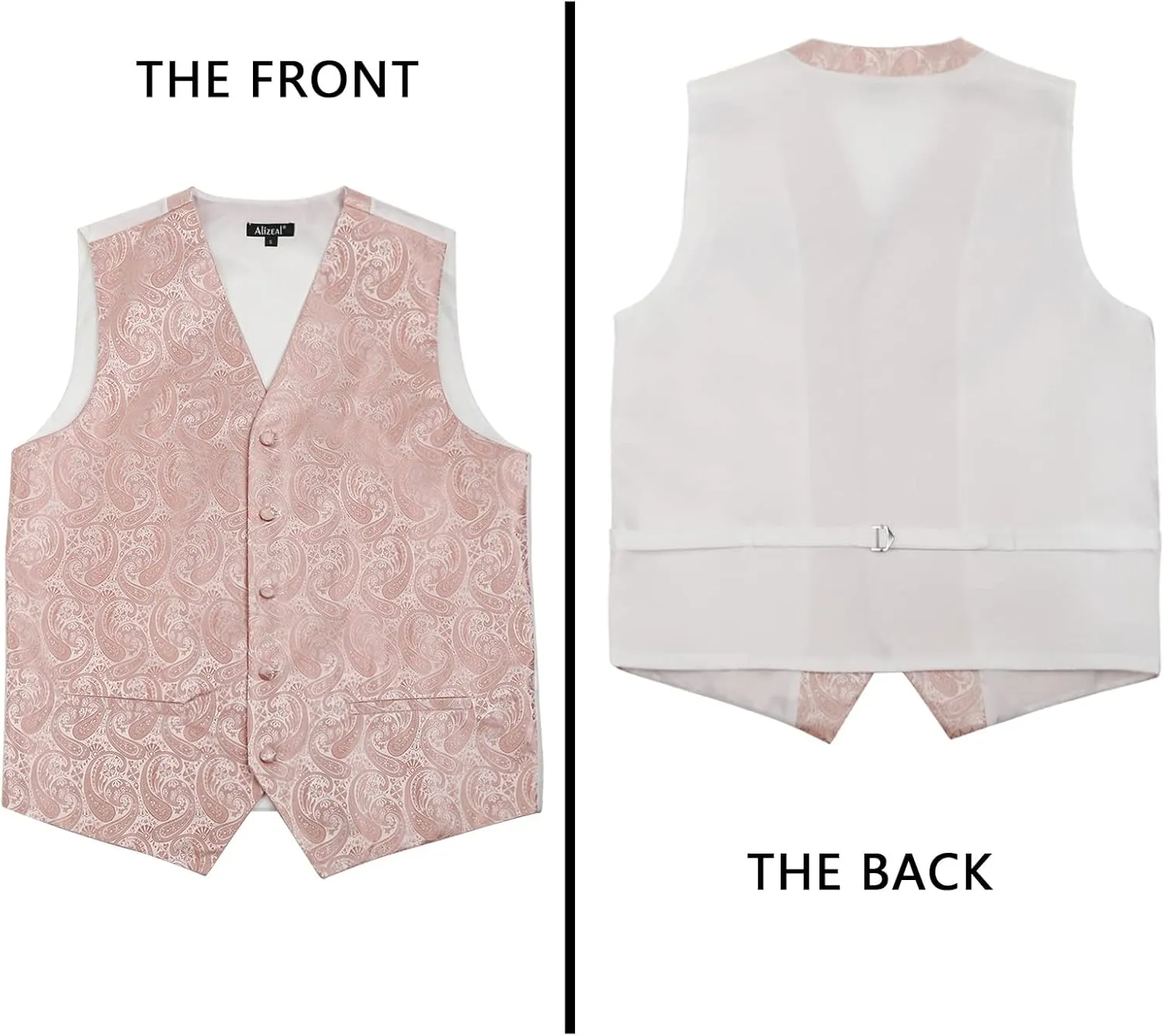 Alizeal Mens 5pcs Paisley Suit Vest Classic Jacquard Button-Down Waistcoat Set