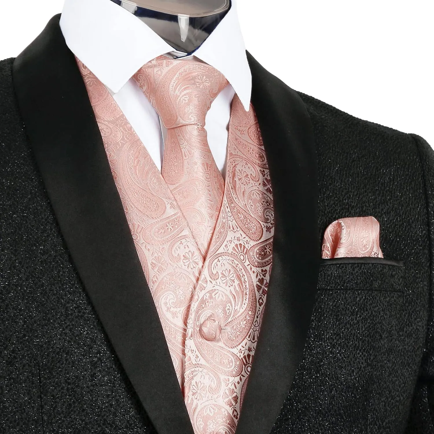Alizeal Mens 5pcs Paisley Suit Vest Classic Jacquard Button-Down Waistcoat Set