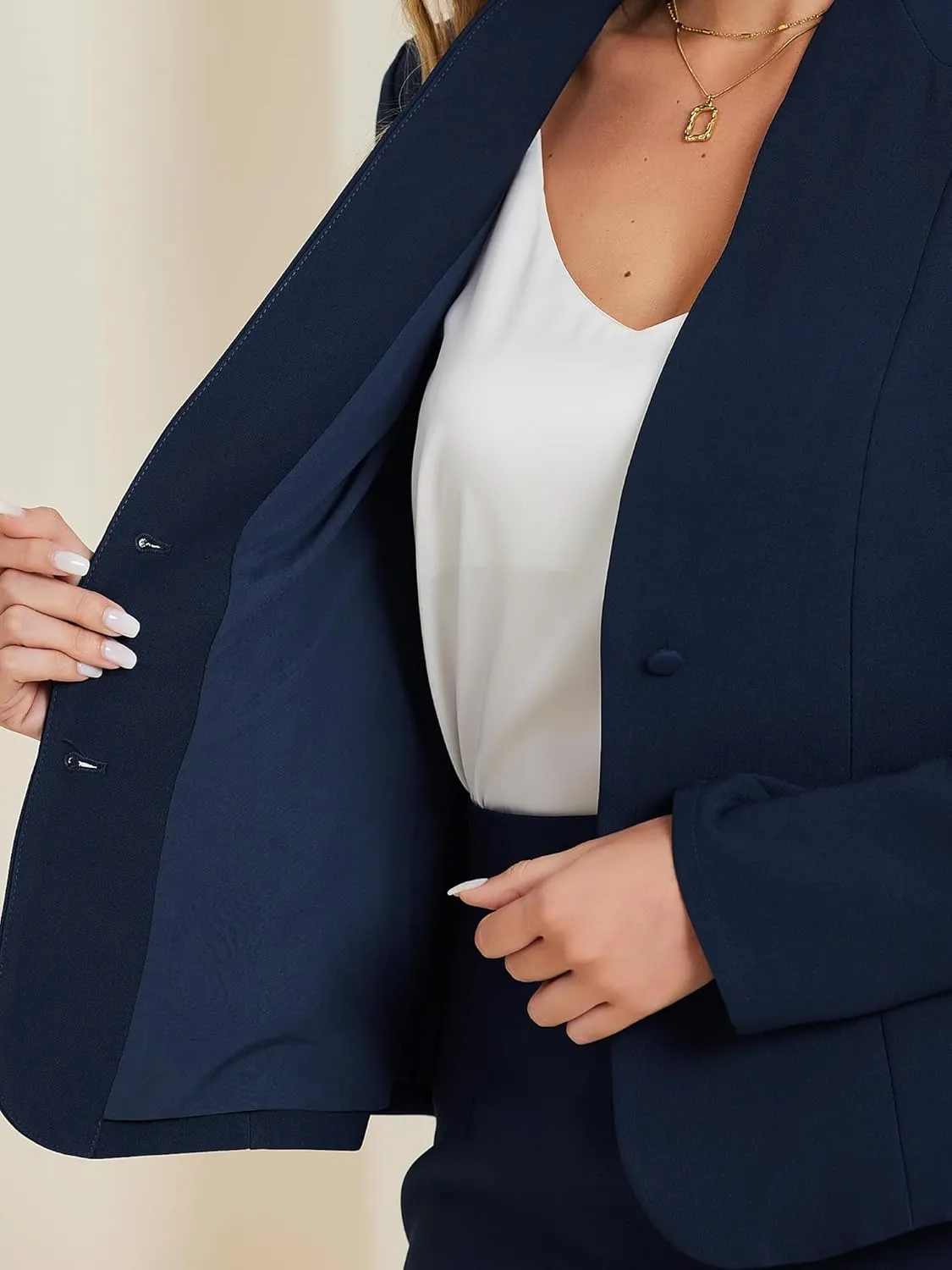 Allegra K 2 Piece Suit Skirt Set for Women's Business Formal Collarless Blazer and Pencil Skirts