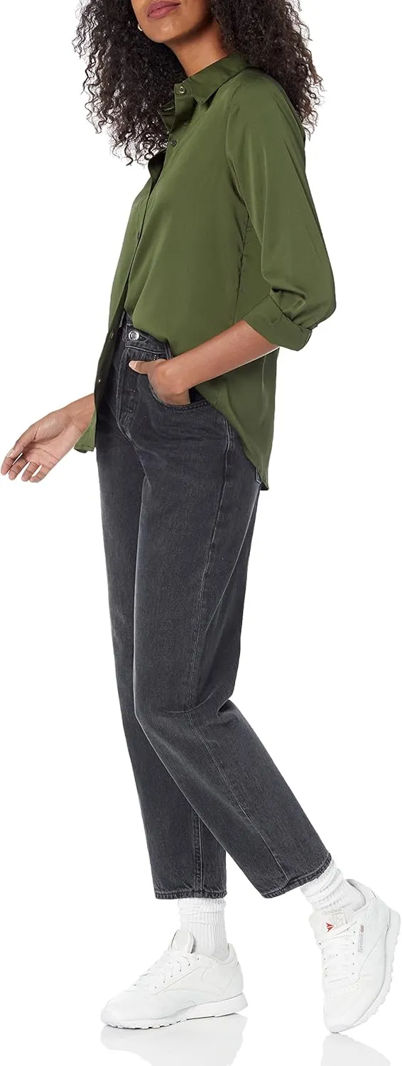 Amazon Essentials Women's Classic-Fit Satin Button Down Blouse (Available in Plus Size)