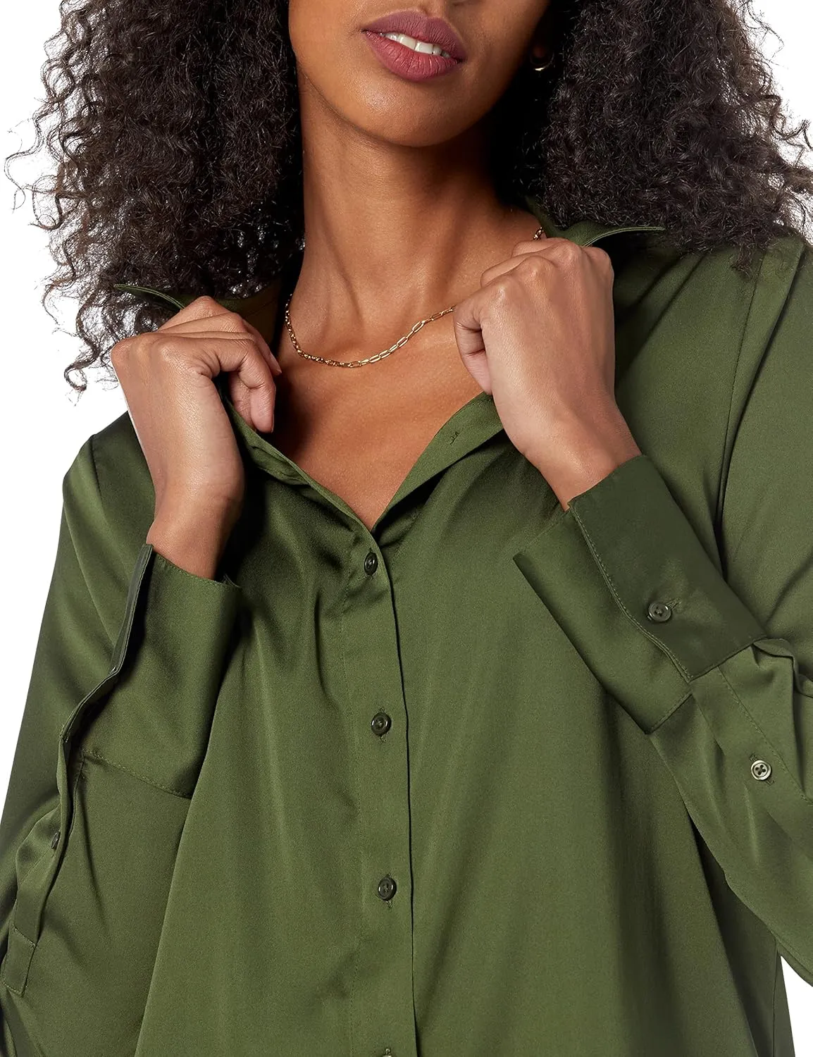 Amazon Essentials Women's Classic-Fit Satin Button Down Blouse (Available in Plus Size)
