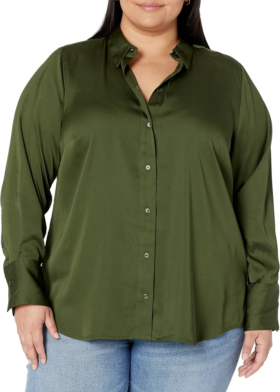 Amazon Essentials Women's Classic-Fit Satin Button Down Blouse (Available in Plus Size)