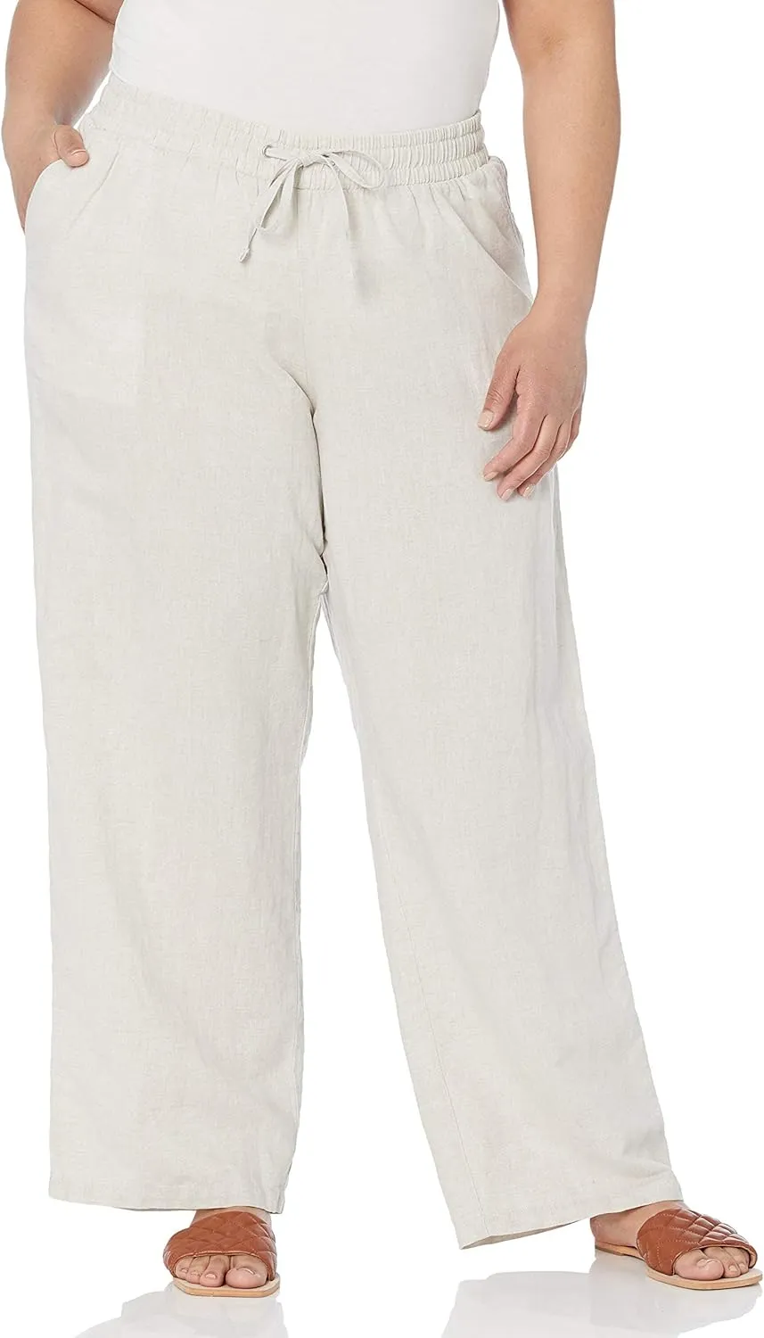 Amazon Essentials Women's Linen Blend Drawstring Relaxed Fit Wide Leg Pant (Available in Plus Size)