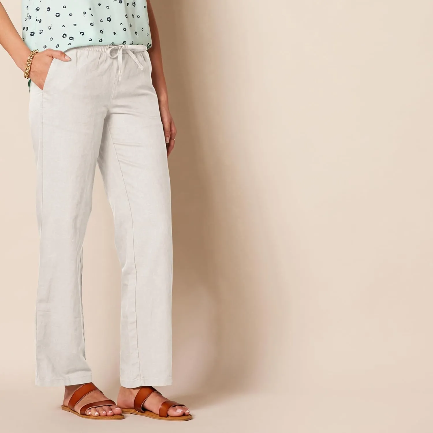 Amazon Essentials Women's Linen Blend Drawstring Relaxed Fit Wide Leg Pant (Available in Plus Size)
