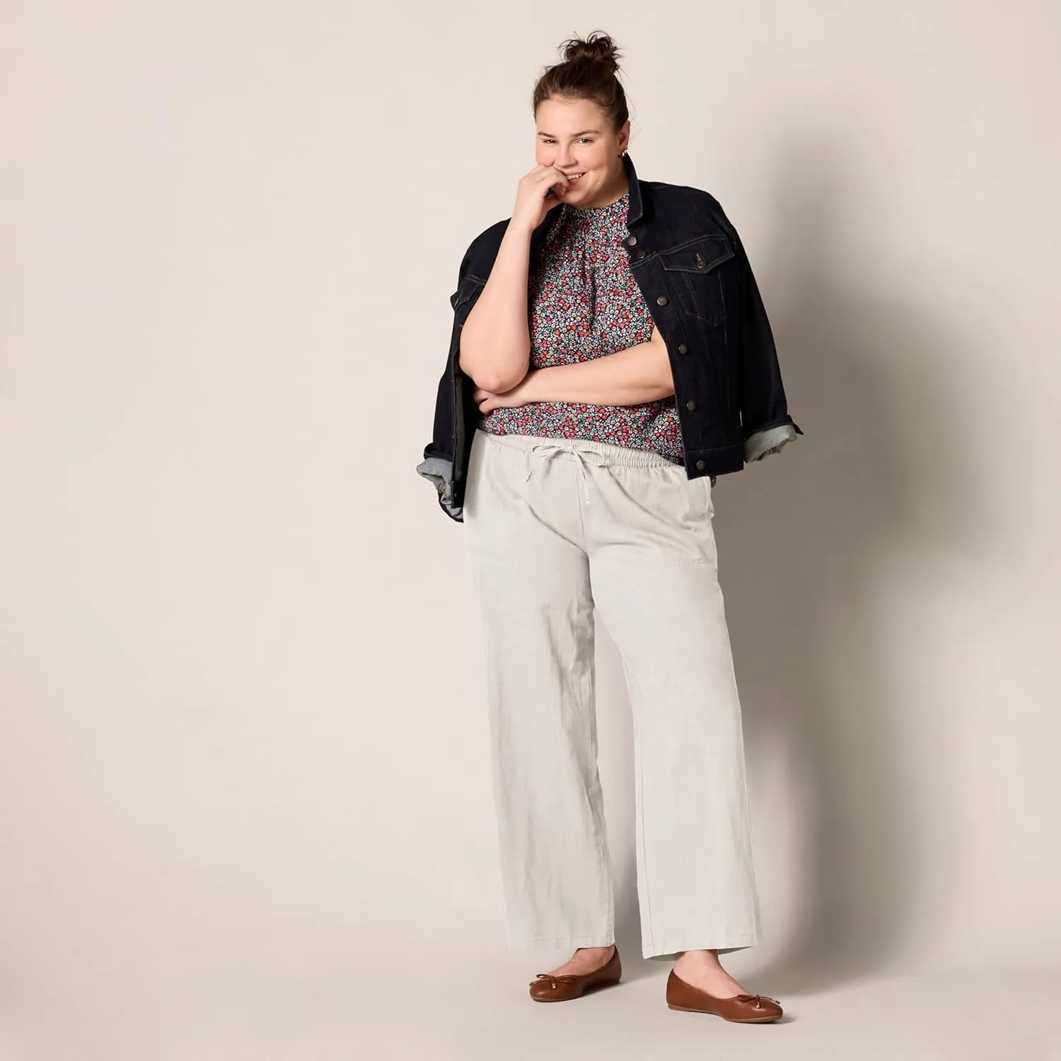 Amazon Essentials Women's Linen Blend Drawstring Relaxed Fit Wide Leg Pant (Available in Plus Size)