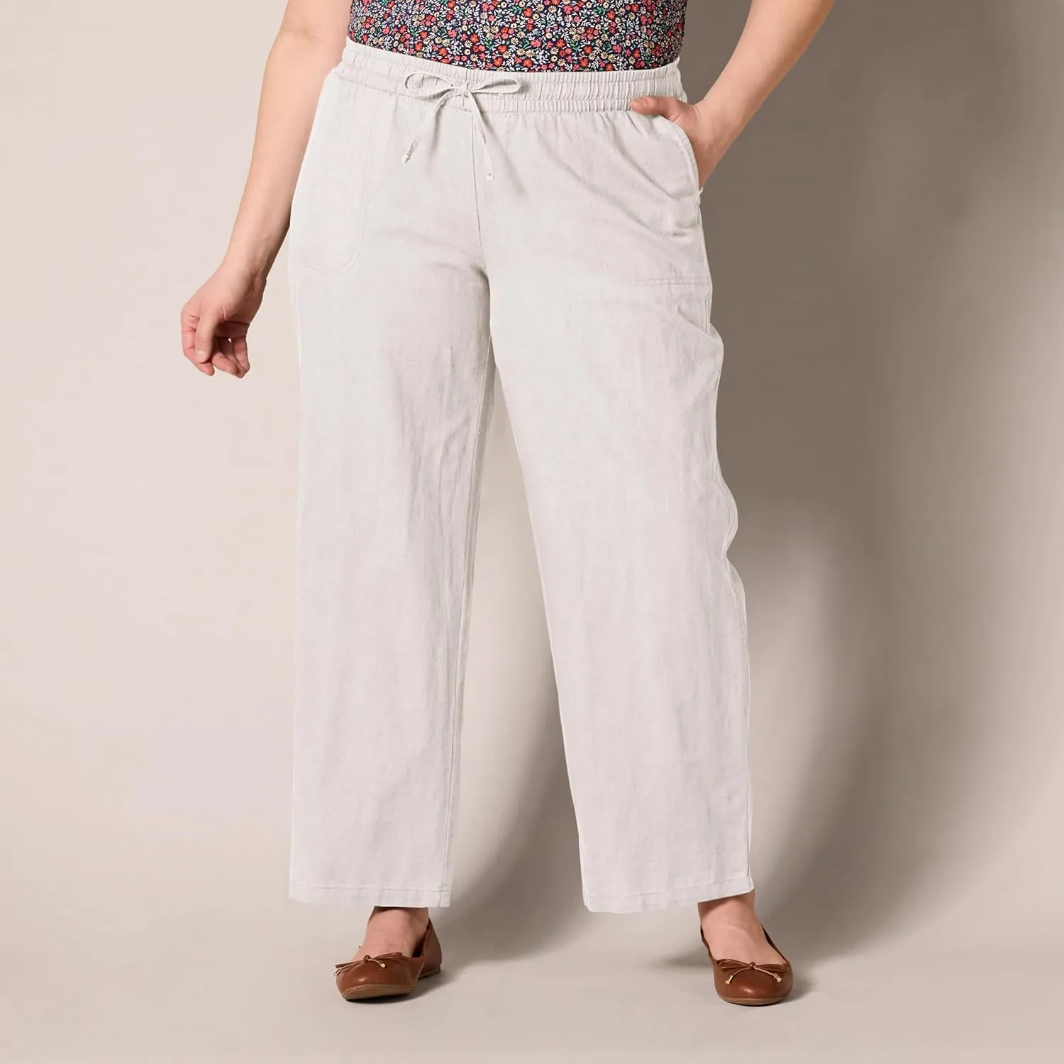 Amazon Essentials Women's Linen Blend Drawstring Relaxed Fit Wide Leg Pant (Available in Plus Size)