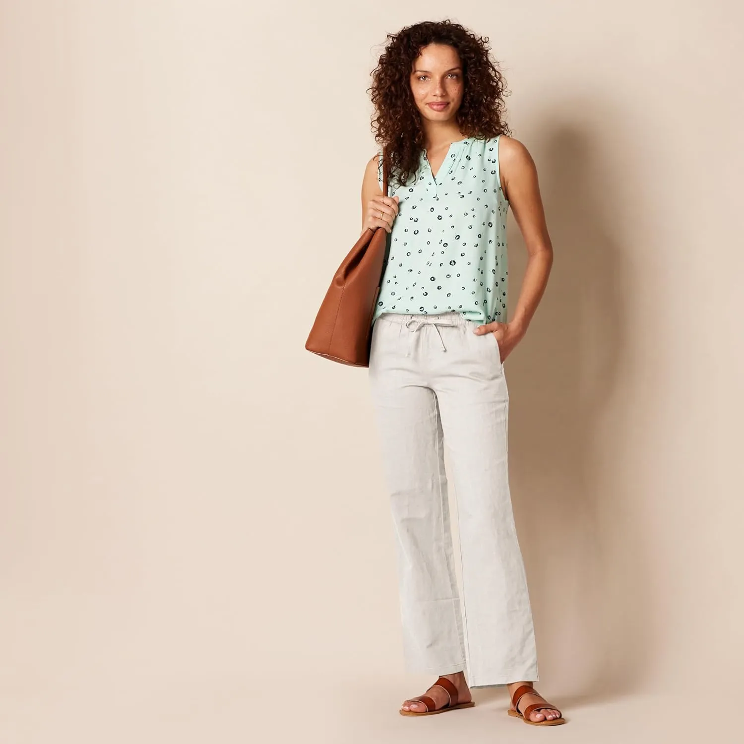 Amazon Essentials Women's Linen Blend Drawstring Relaxed Fit Wide Leg Pant (Available in Plus Size)