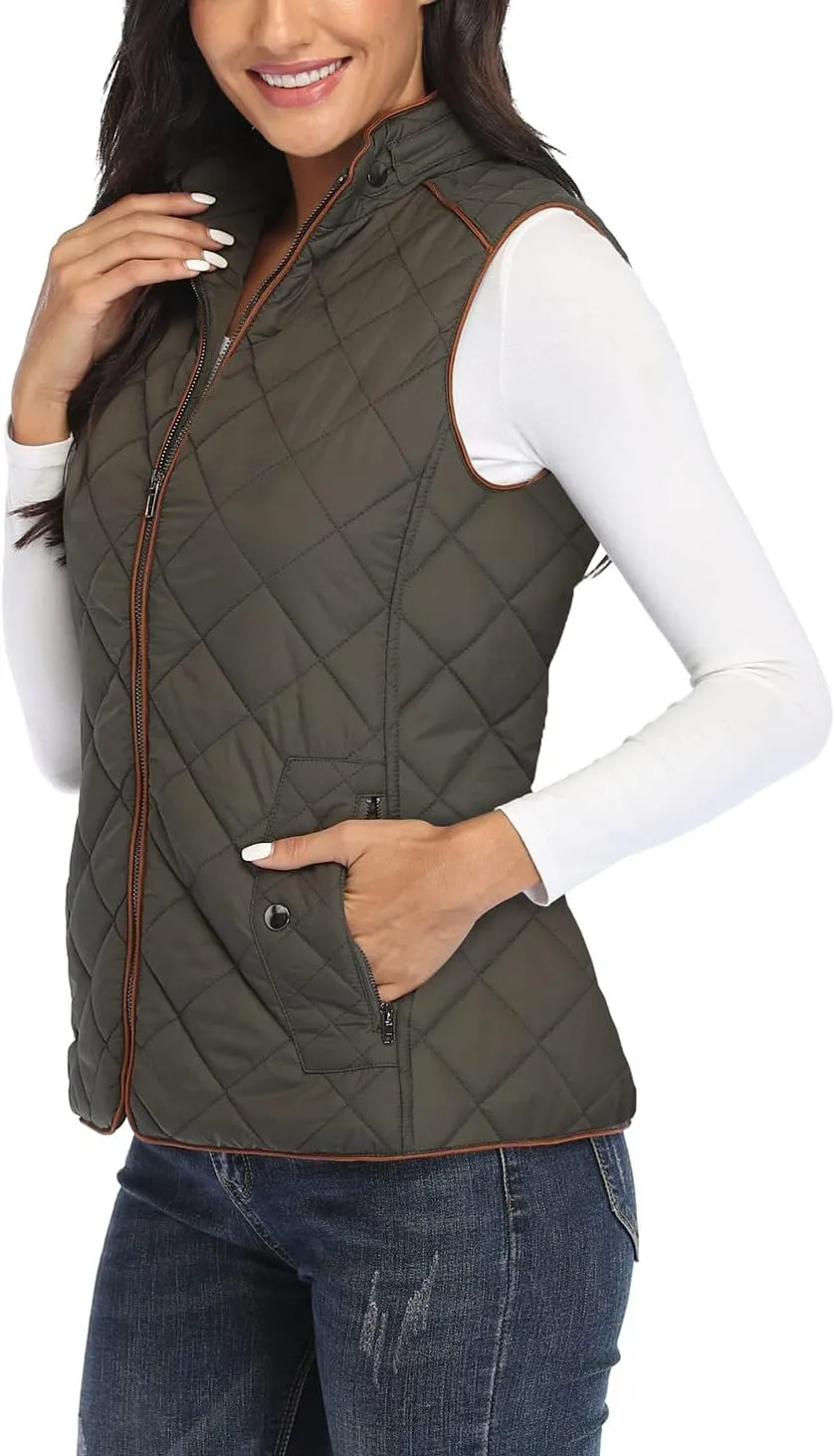 Anienaya Women's Quilted Vest Lightweight Padded Gilet Stand Collar Sleeveless Zip Up Puffer Warm Jacket w 2 Pocket