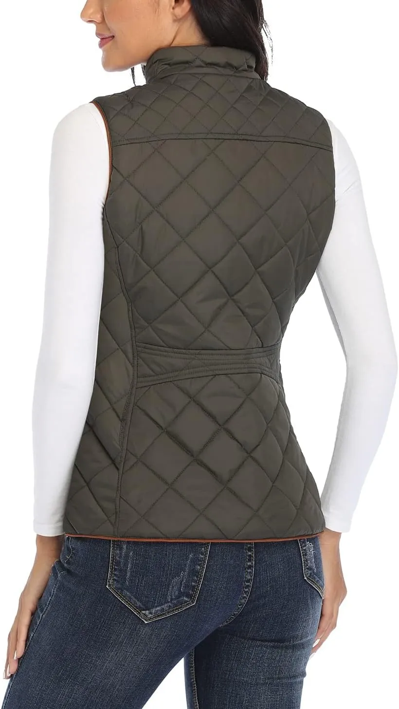 Anienaya Women's Quilted Vest Lightweight Padded Gilet Stand Collar Sleeveless Zip Up Puffer Warm Jacket w 2 Pocket