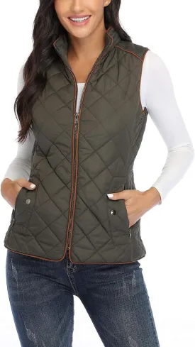 Anienaya Women's Quilted Vest Lightweight Padded Gilet Stand Collar Sleeveless Zip Up Puffer Warm Jacket w 2 Pocket
