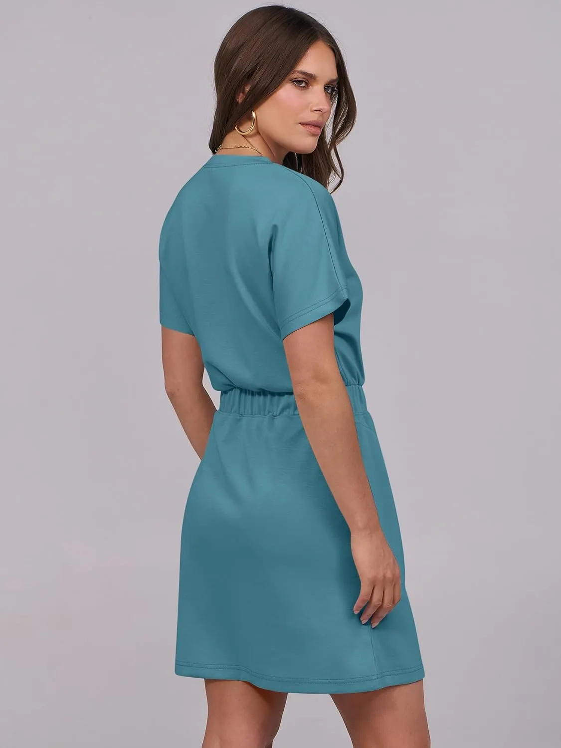 ANRABESS Womens Dresses 2025 Summer Casual Short Sleeve Crew Neck Elastic Waist Mini T Shirt Dress with Pockets