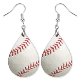 Baseball Earrings for Women Dangle Teardrop Sports Coach Mom Mothers Day Gift Handmade by The Painted Pug (White Baseball) (White Baseball)