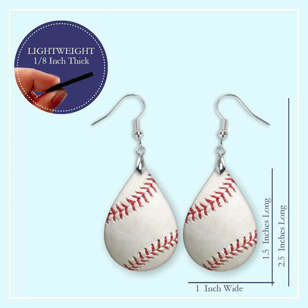 Baseball Earrings for Women Dangle Teardrop Sports Coach Mom Mothers Day Gift Handmade by The Painted Pug (White Baseball) (White Baseball)