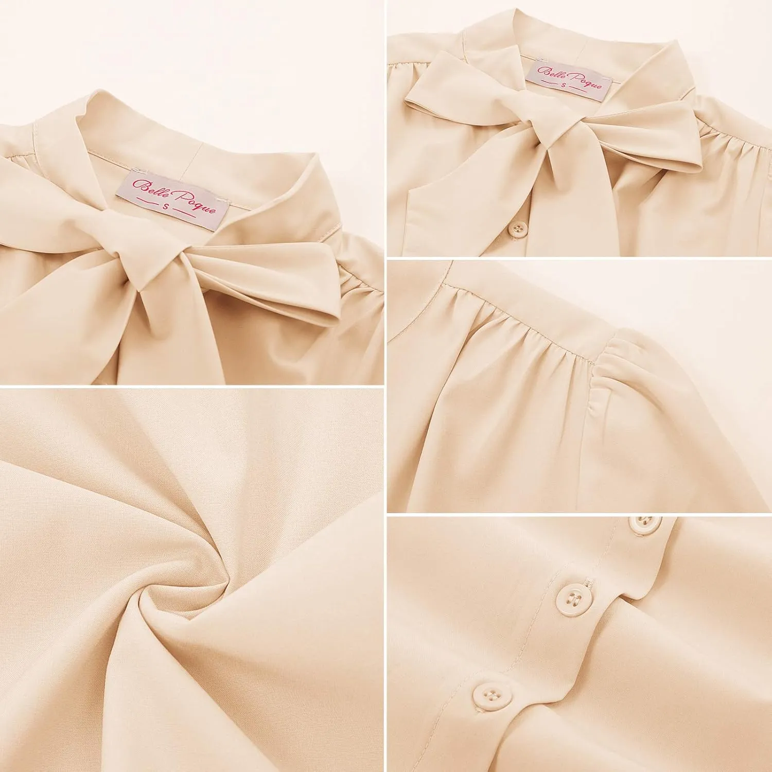 Belle Poque Summer Short Sleeve Office Button Down Blouse Stripe Shirt Tops with Bow Tie BP573