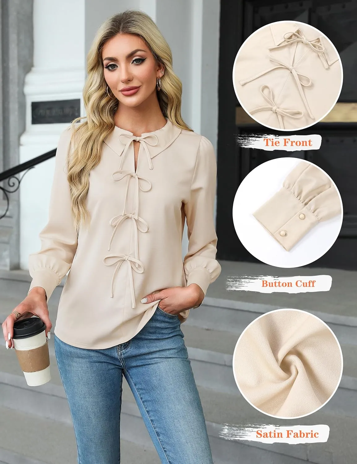 Blooming Jelly Women's Dressy Casual Blouses Business Work Tops Tie Front Long Sleeve Shirts 2025 Fall Outfits