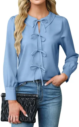 Blooming Jelly Women's Dressy Casual Blouses Business Work Tops Tie Front Long Sleeve Shirts 2025 Fall Outfits