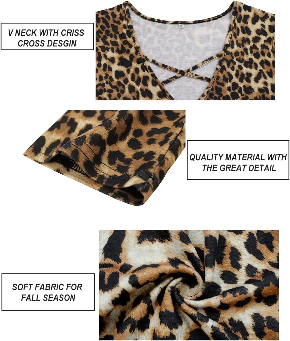 CARCOS Plus Size Tops for Women Long Sleeve Fall Tunic Color Block Camo/Plaid/Leopard/Fall Blouse Crewneck Tshirt XL-5XL