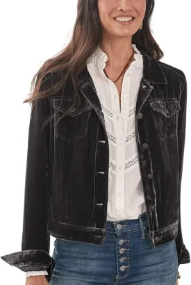 chouyatou Women's Velvet Trucker Jacket Button Down Cropped Cargo Office Shacket Tops