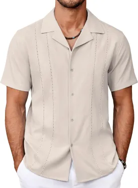 COOFANDY Guayabera Shirts for Men Cuban Short Sleeve Button Down Summer Shirts Linen Shirts