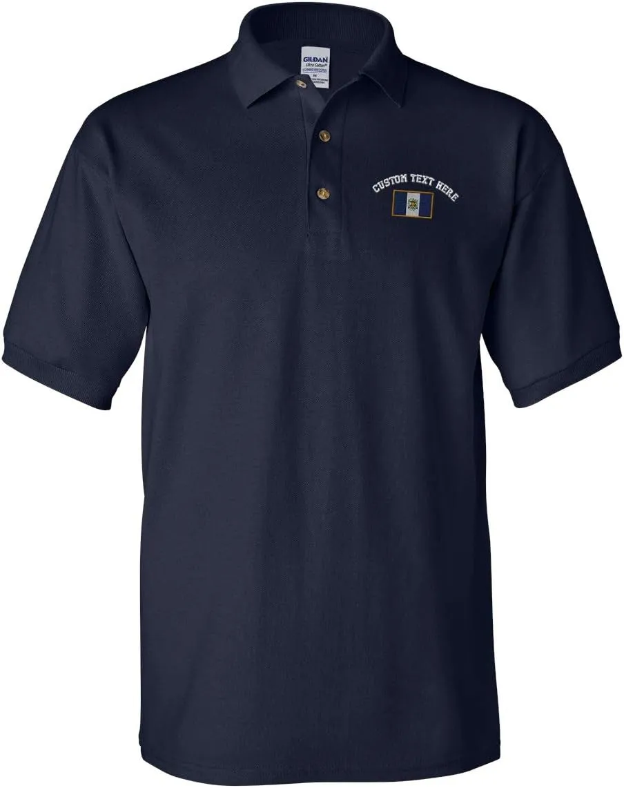 Custom Text Embroidered Guatemala Men's Adult Button-End Spread Short Sleeve Cotton Polo Shirt Golf Shirt - Navy, Medium