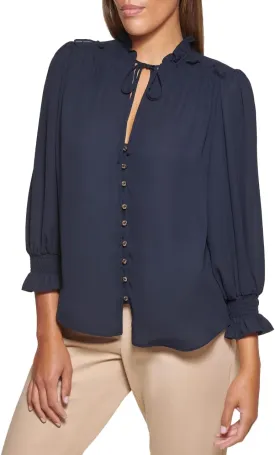 DKNY Women's Long Balloon Sleeve Blouse