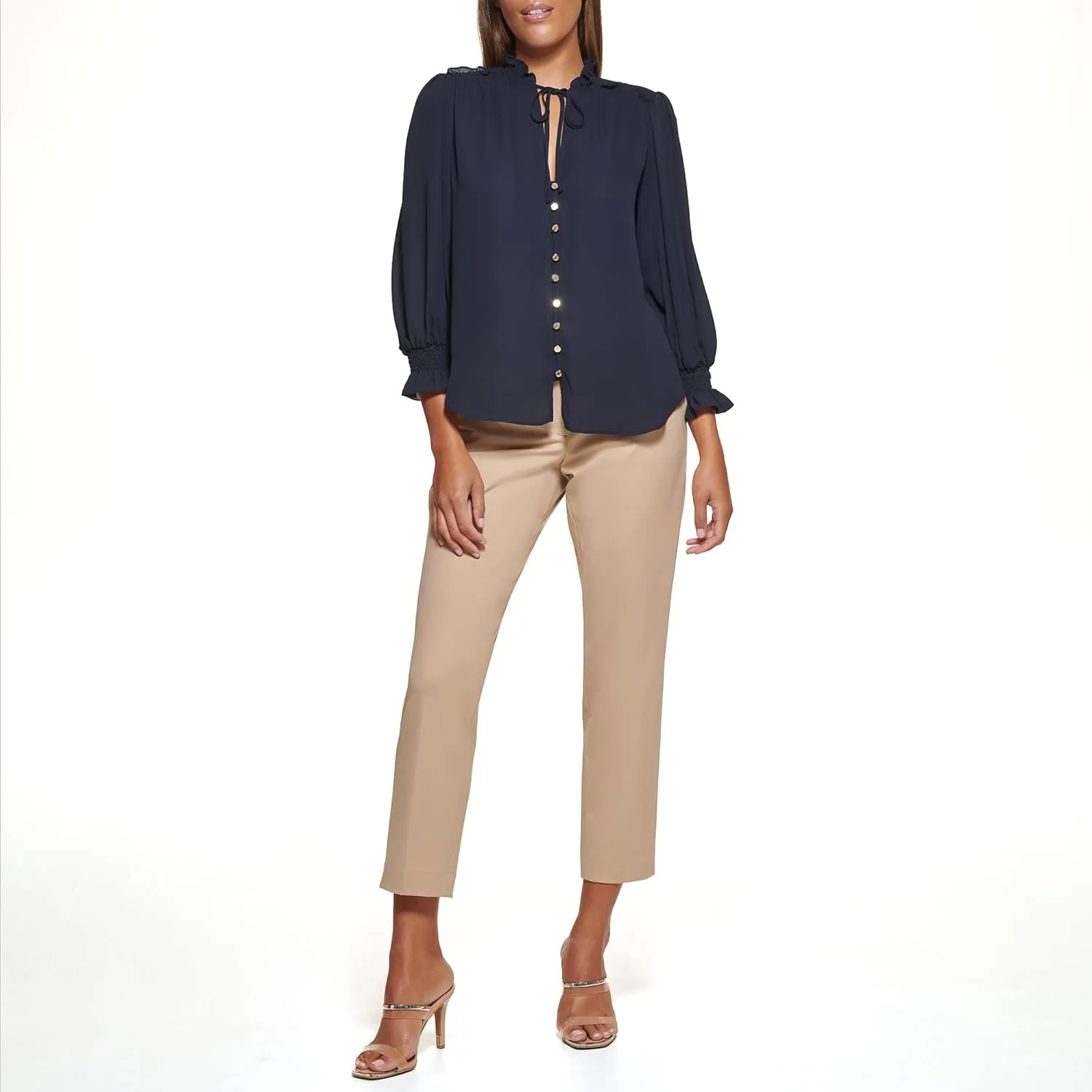 DKNY Women's Long Balloon Sleeve Blouse