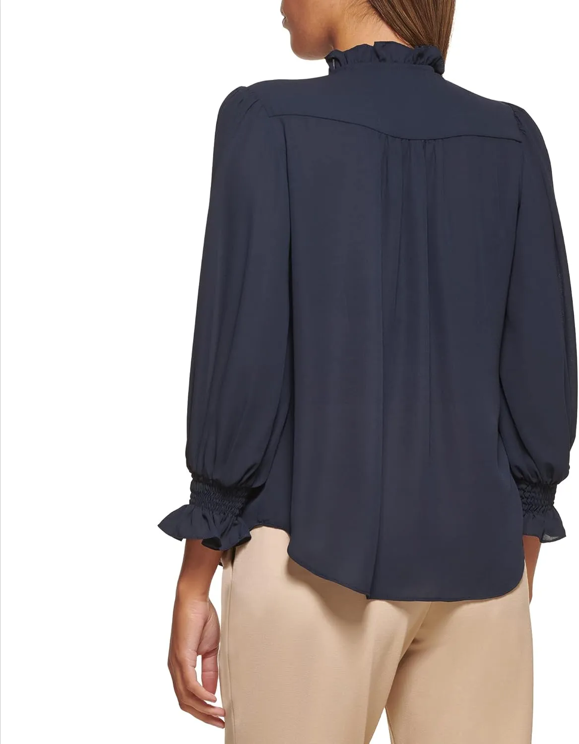 DKNY Women's Long Balloon Sleeve Blouse