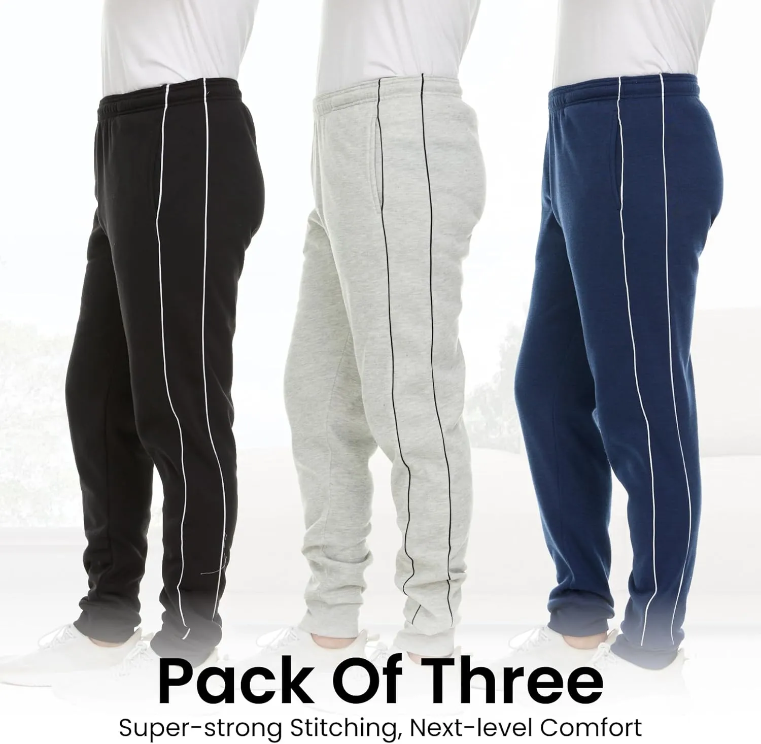Essential Elements 3 Pack: Men's Tech Fleece Ultra-Soft Warm Jogger Athletic Sweatpants with Pockets