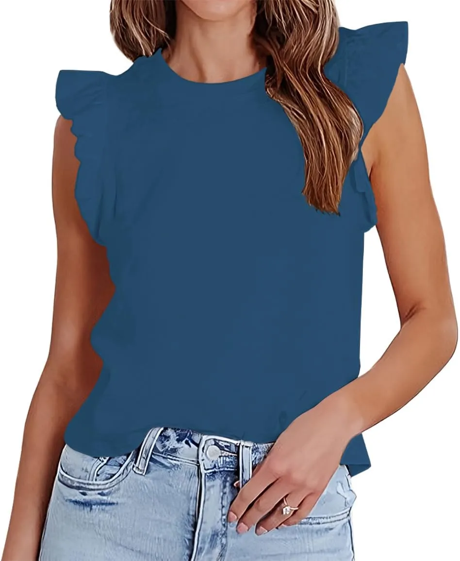 Ezbelle Women's Summer Sleeveless Tops Ruffle Shirts Tank Top Trendy Office Tshirt 2025