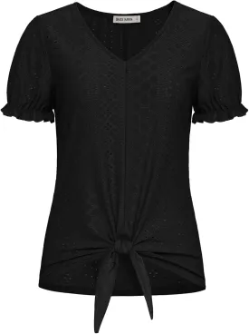 GRACE KARIN Women's 2025 Summer Tops Short Sleeve V Neck Basic T Shirts Dressy Casual Tie Front Tops Eyelet Blouses Tunic