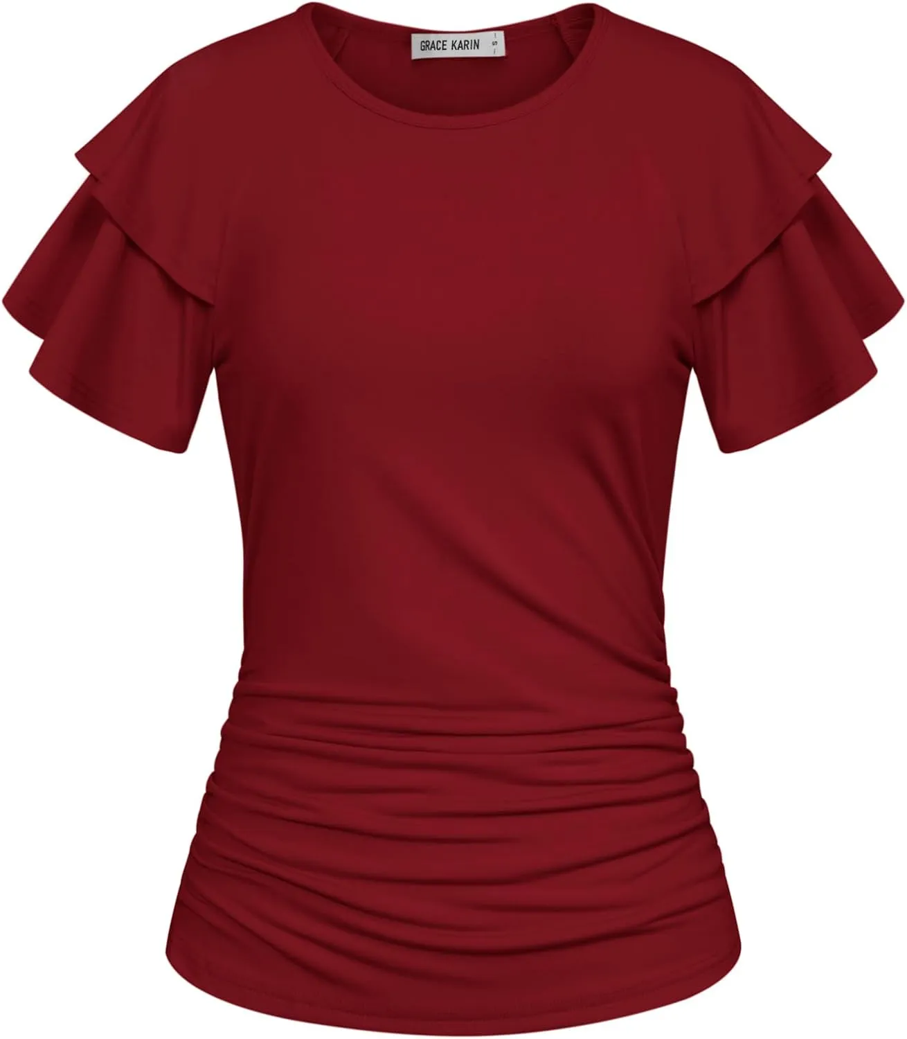 GRACE KARIN Women's Summer Tops Ruffle Sleeve Basic T Shirts Dressy Casual Ruched Work Blouses Trendy Clothes 2025