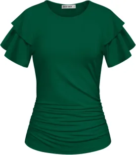 GRACE KARIN Women's Summer Tops Ruffle Sleeve Basic T Shirts Dressy Casual Ruched Work Blouses Trendy Clothes 2025