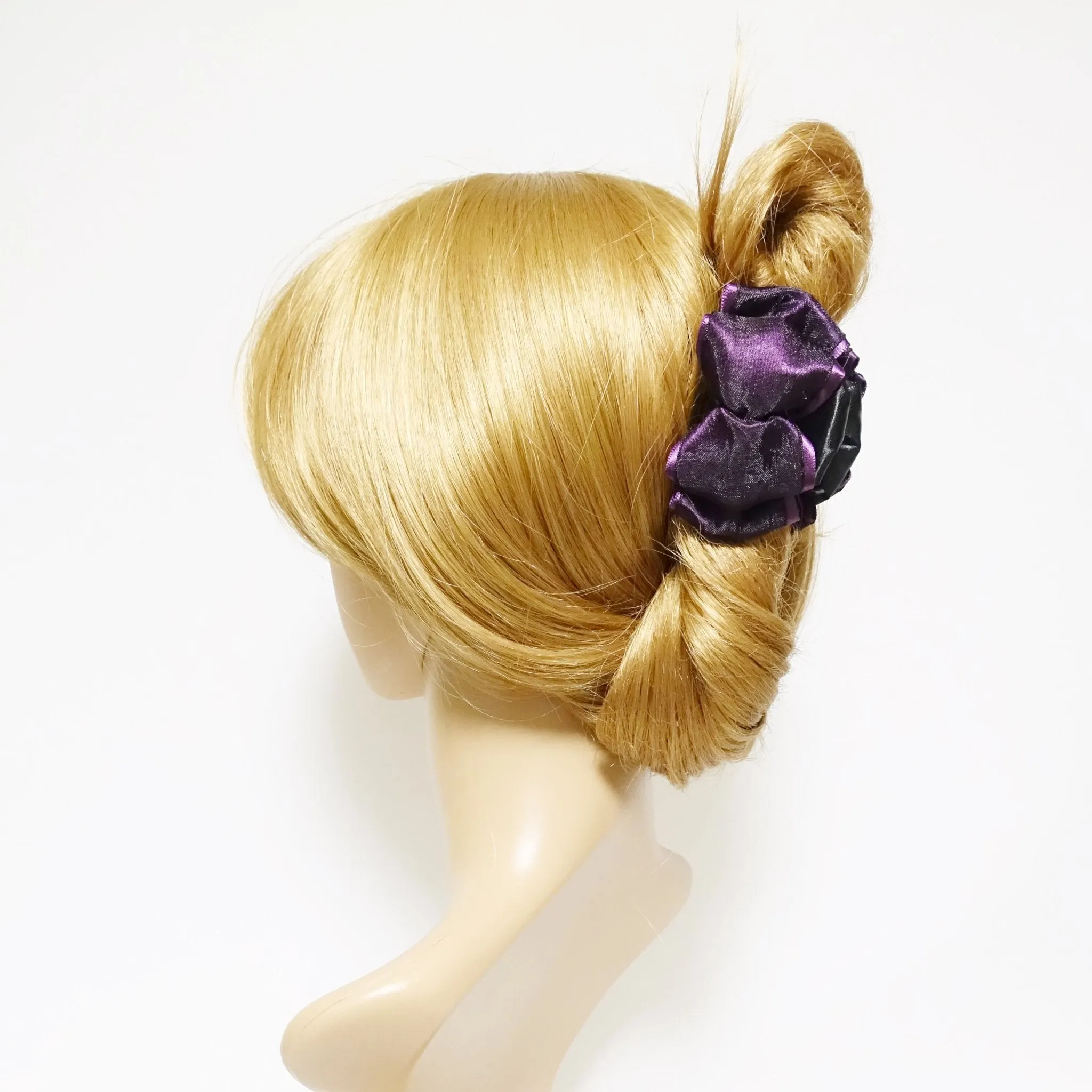 Handmade Glossy Satin Flat Twin Bow Hair Jaw Claw Clip for fine hair