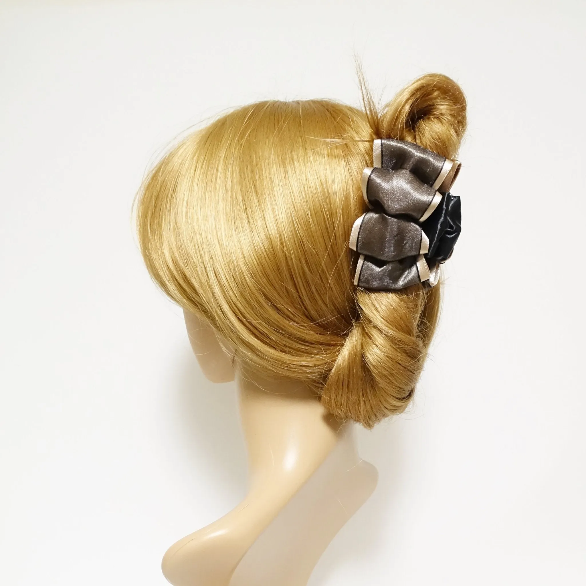 Handmade Glossy Satin Flat Twin Bow Hair Jaw Claw Clip for fine hair