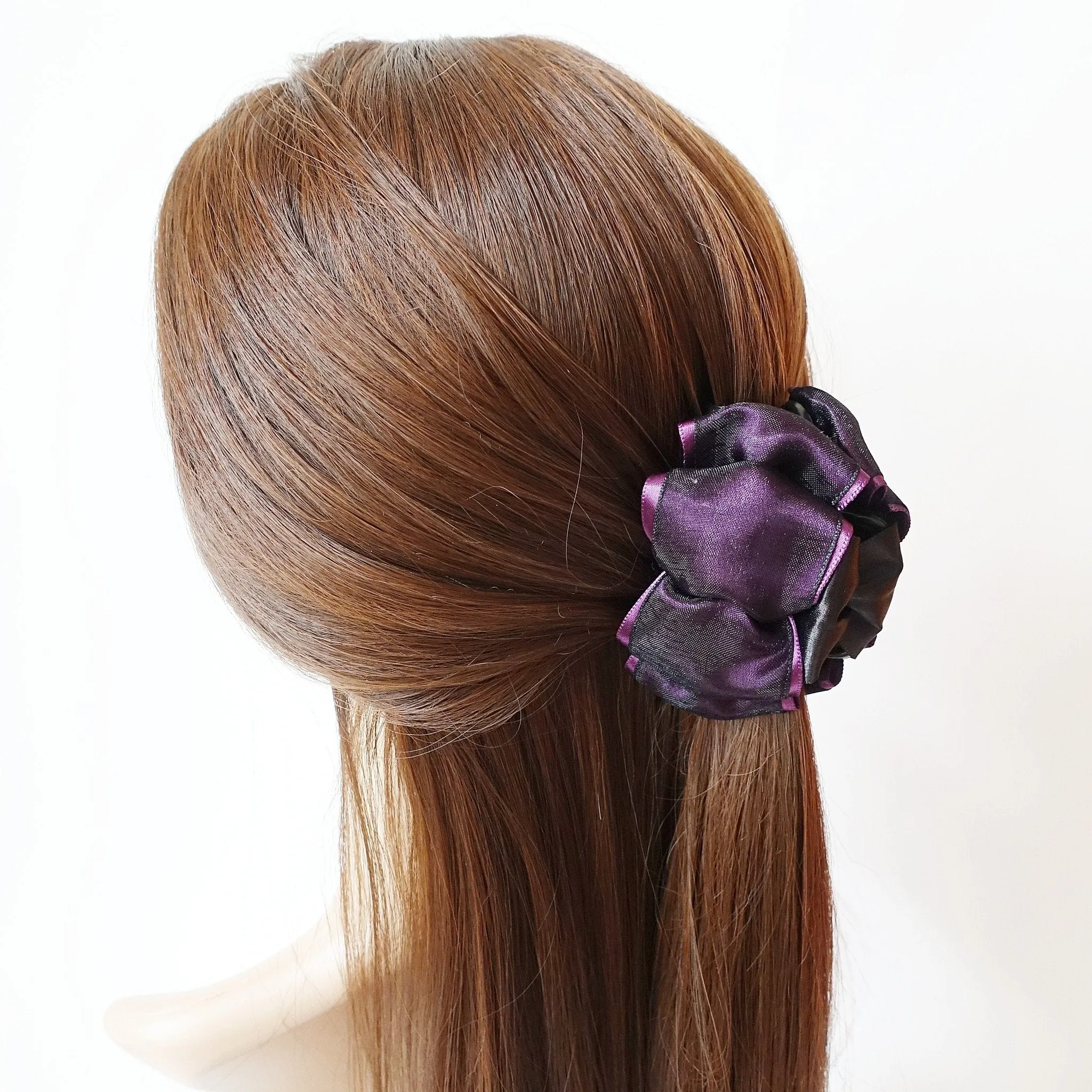 Handmade Glossy Satin Flat Twin Bow Hair Jaw Claw Clip for fine hair