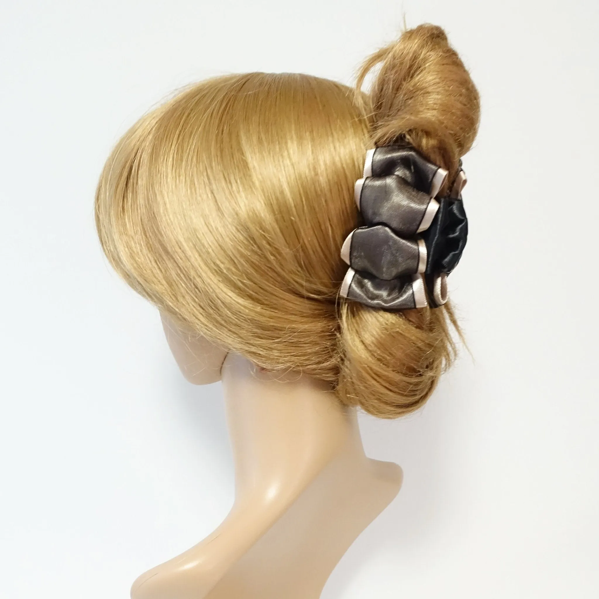 Handmade Glossy Satin Flat Twin Bow Hair Jaw Claw Clip for fine hair