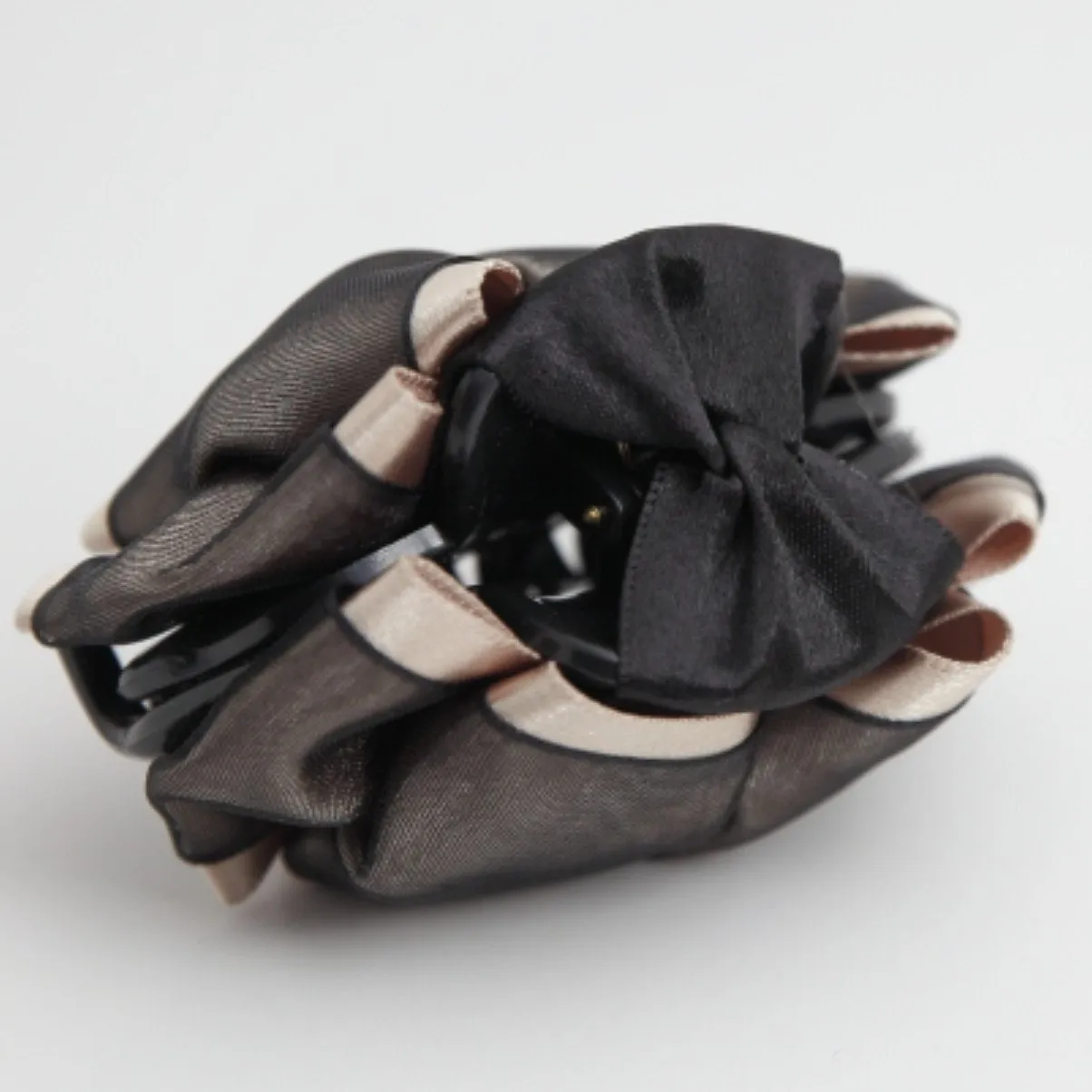 Handmade Glossy Satin Flat Twin Bow Hair Jaw Claw Clip for fine hair