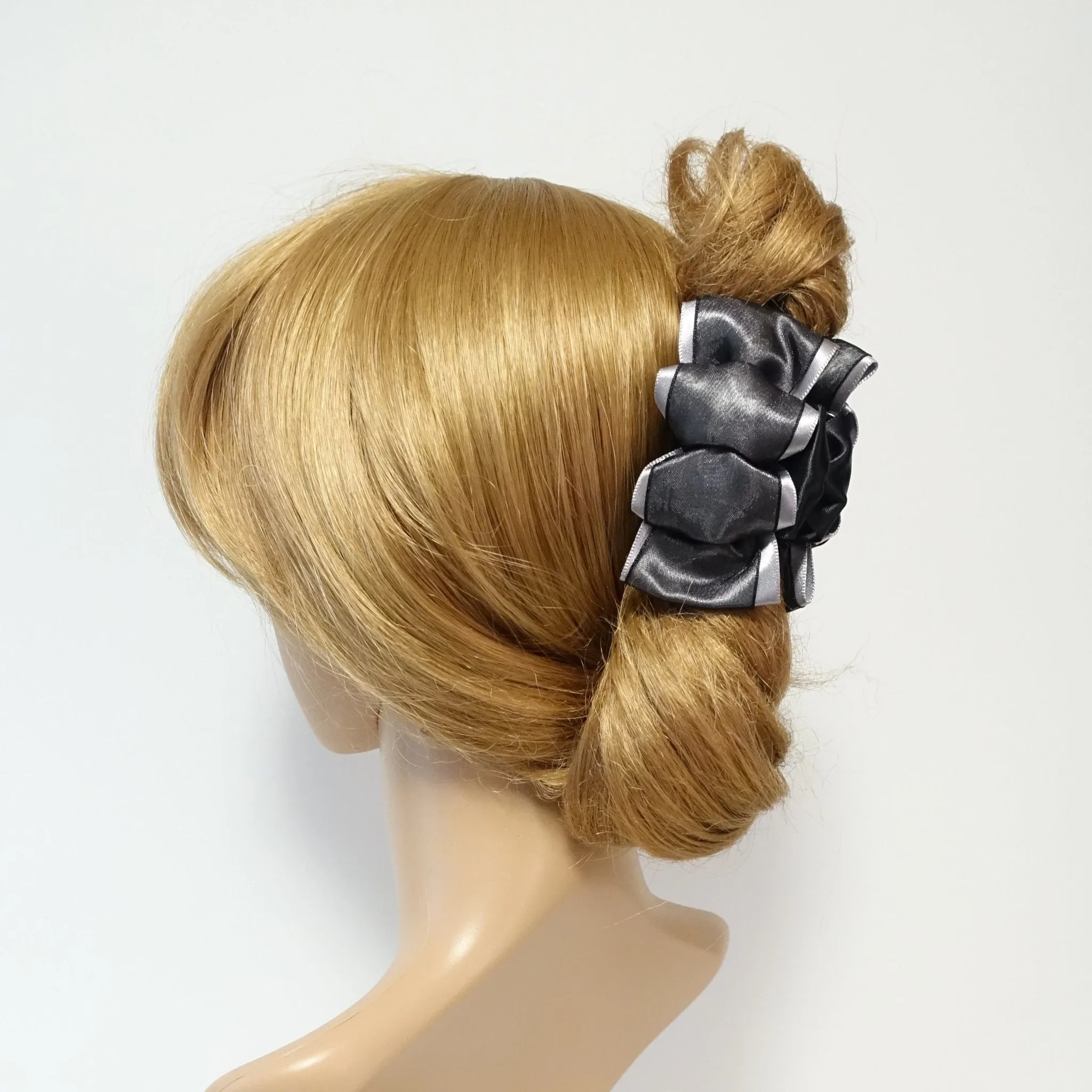 Handmade Glossy Satin Flat Twin Bow Hair Jaw Claw Clip for fine hair