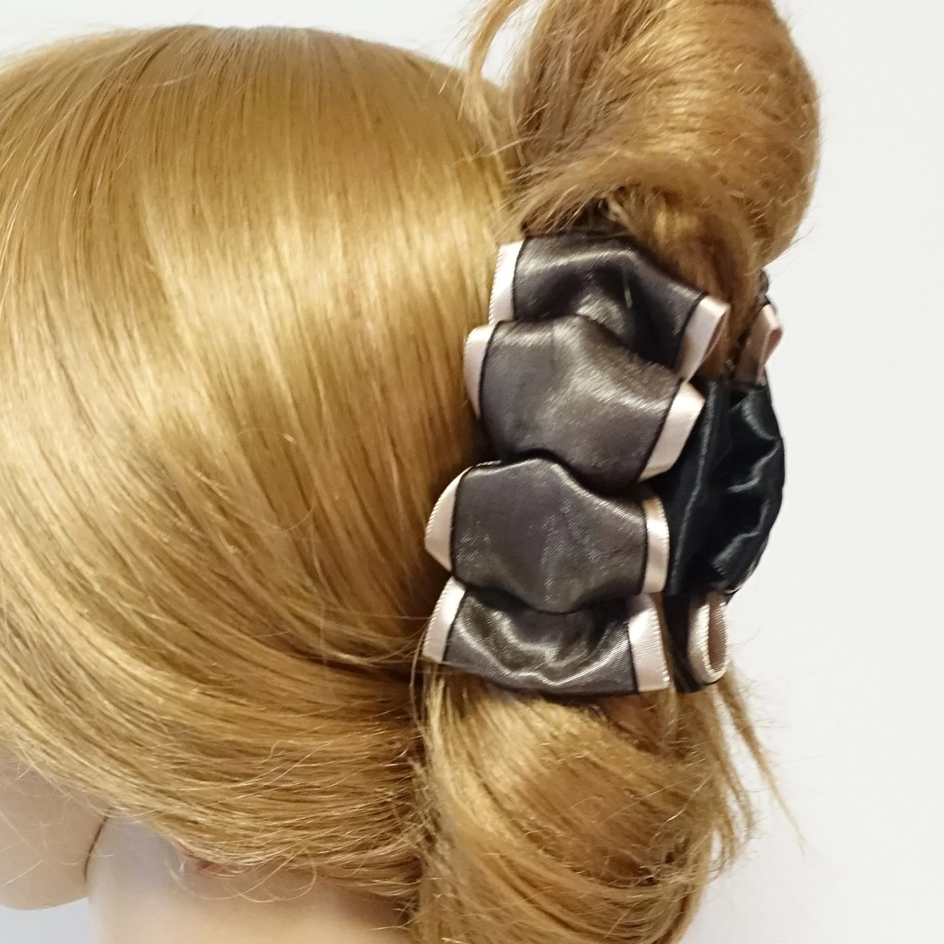 Handmade Glossy Satin Flat Twin Bow Hair Jaw Claw Clip for fine hair