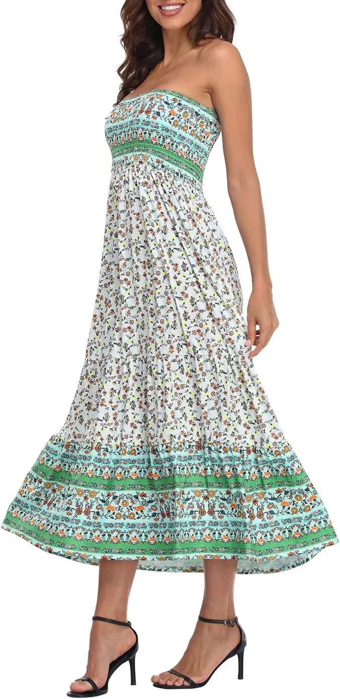 HDE Women's Strapless Maxi Dress Plus Size Tube Top Long Skirt Sundress Cover Up
