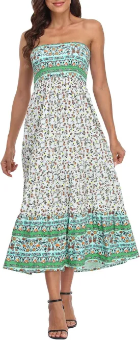 HDE Women's Strapless Maxi Dress Plus Size Tube Top Long Skirt Sundress Cover Up