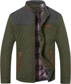 HOOD CREW Mens Quilted Down Jacket Autumn Winter Coat Lightweight Business Causal Shirt Jacket