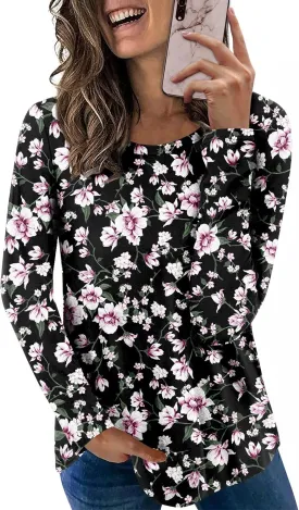 HOTGIFT Women's 2025 Fall Winter T-Shirts Casual Long Sleeve Crewneck Tunic Tops Loose Comfy Blouse