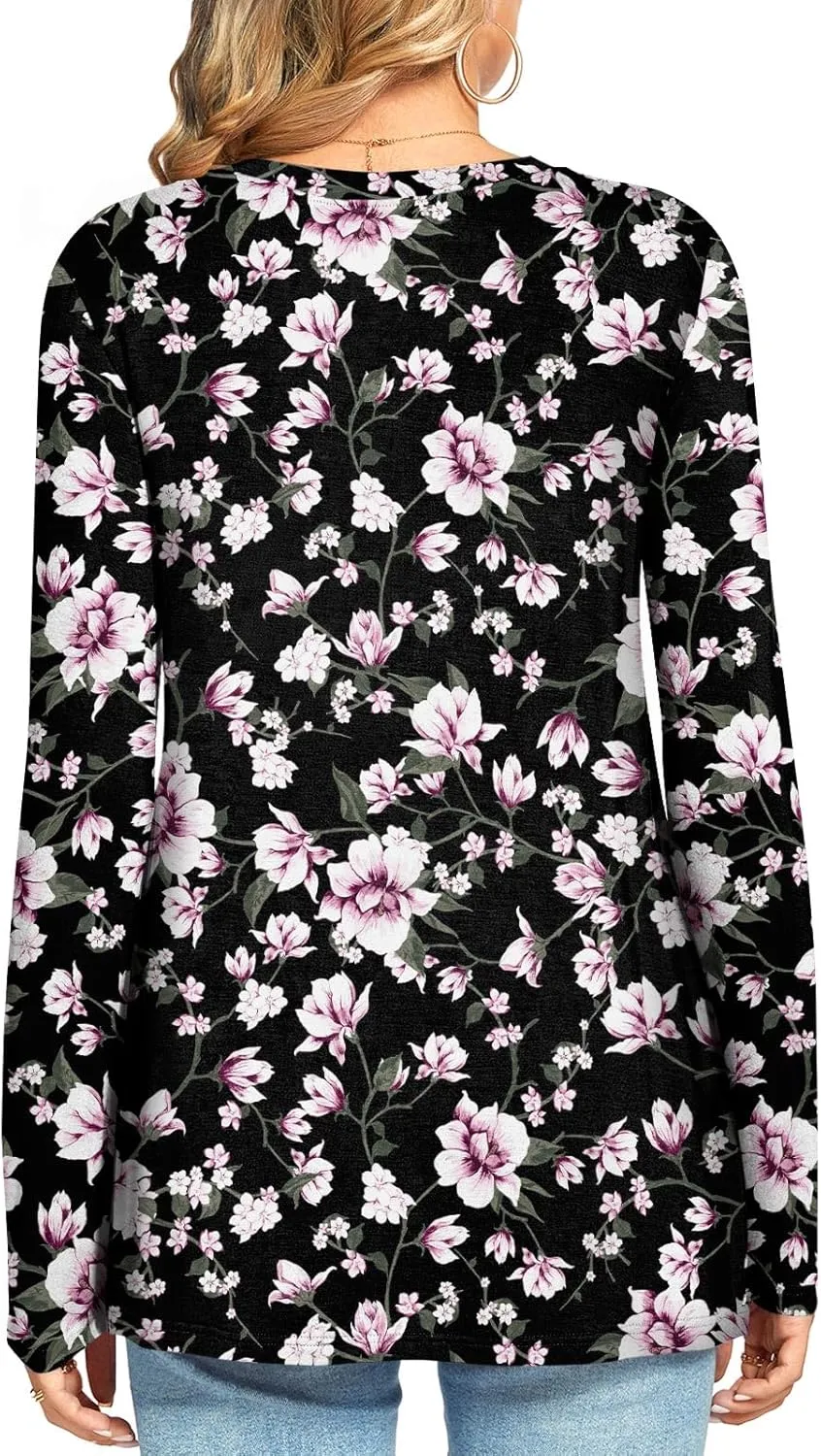 HOTGIFT Women's 2025 Fall Winter T-Shirts Casual Long Sleeve Crewneck Tunic Tops Loose Comfy Blouse