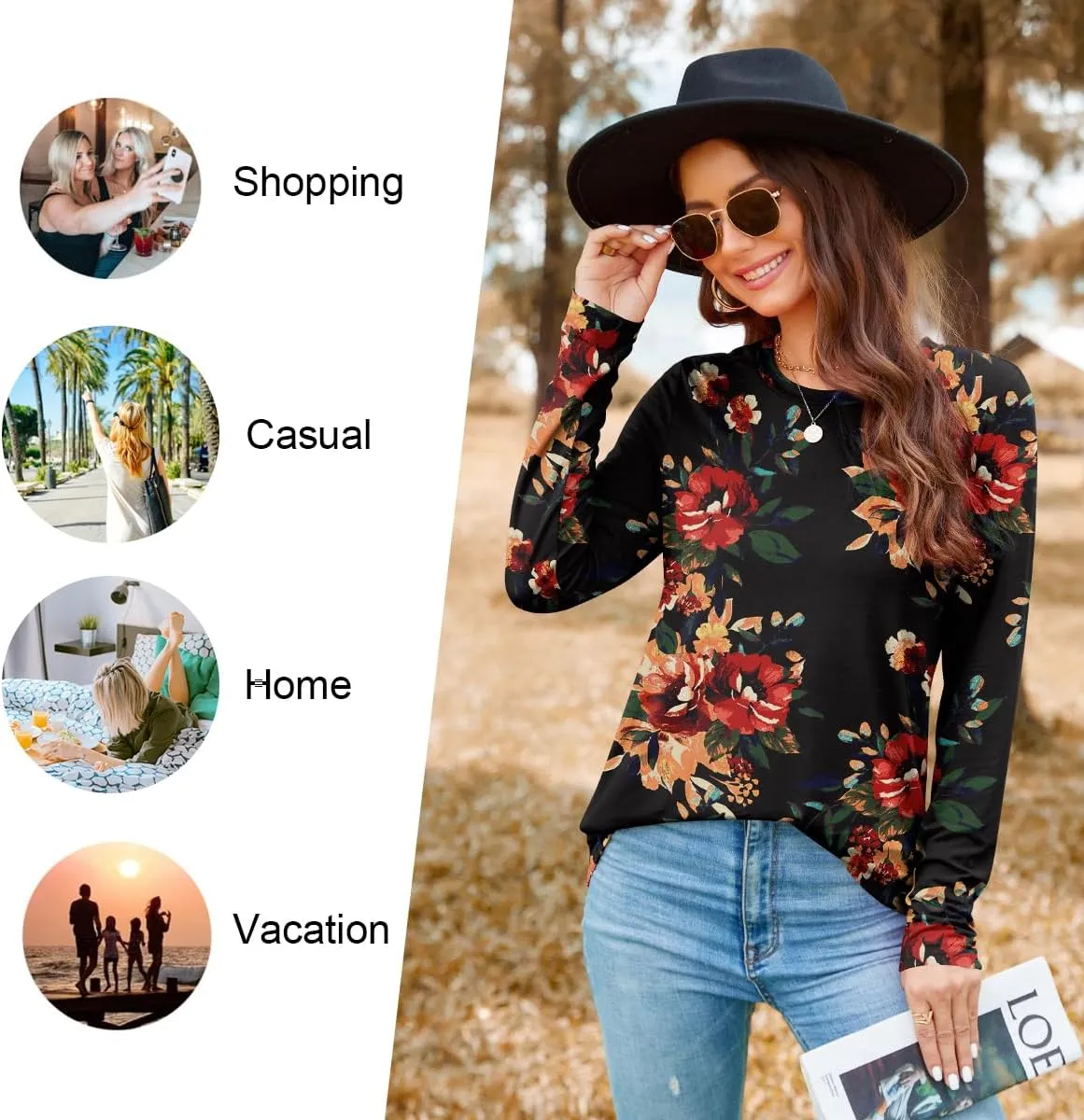HOTGIFT Women's 2025 Fall Winter T-Shirts Casual Long Sleeve Crewneck Tunic Tops Loose Comfy Blouse