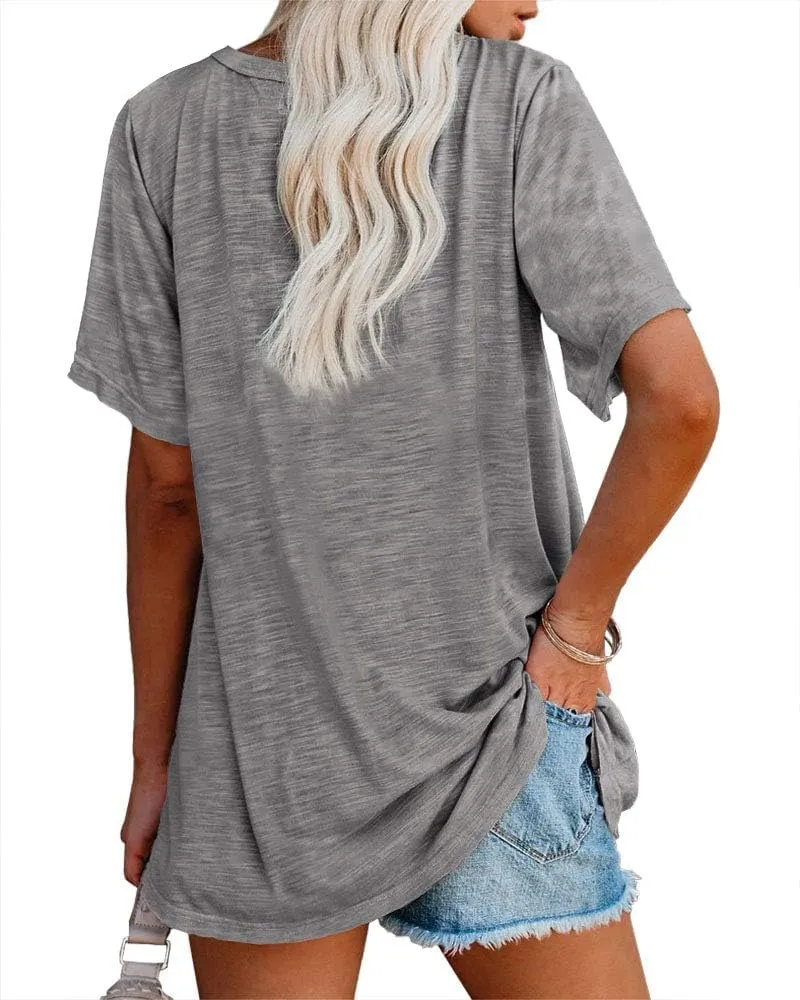 imesrun Womens V Neck Tshirts Short Sleeve Loose Casual Summer Tops with Pocket