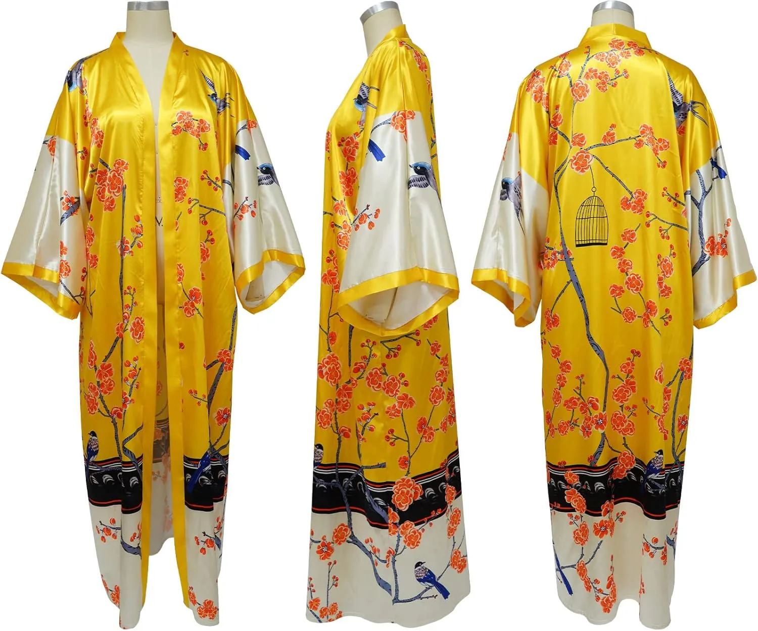 Kimono Cardigan for Women Long Boho Satin Kimono Robes Plus Size Open Front Beach Swimsuit Cover Ups Lightweight Duster