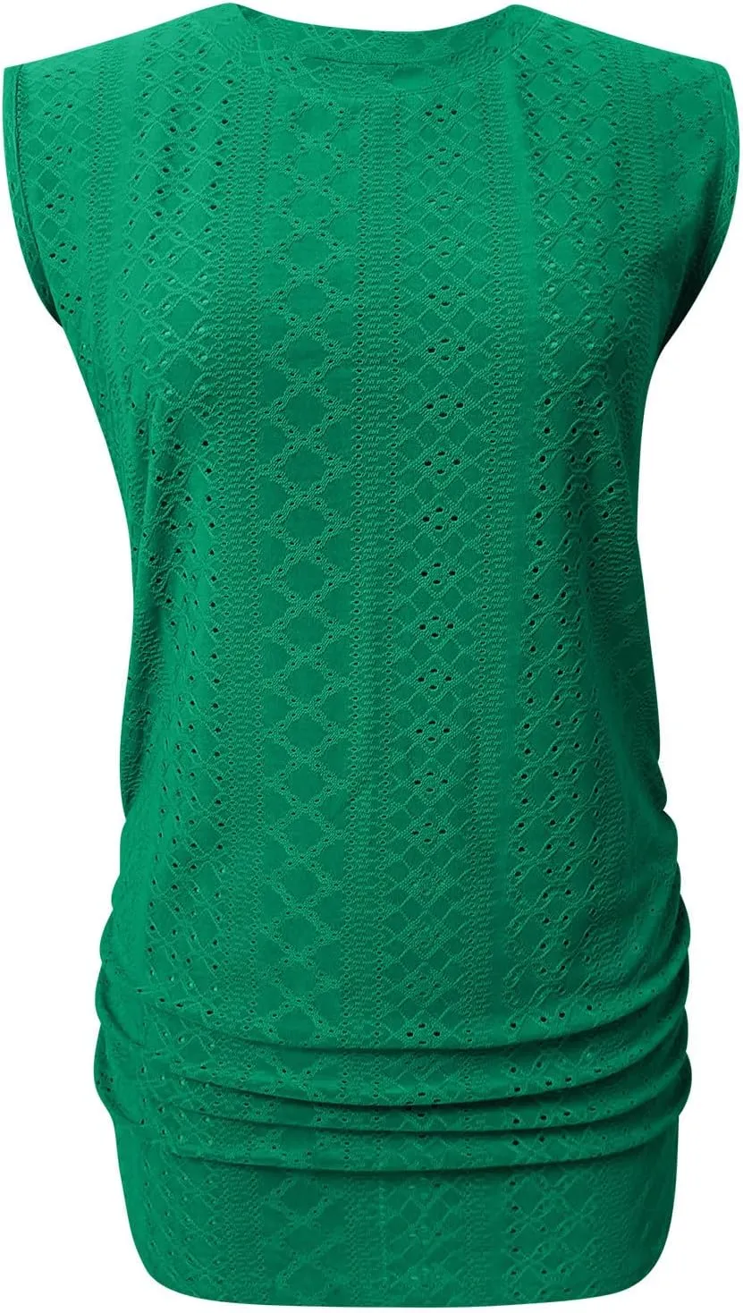 LRMQS Womens Tank Tops Loose Fit Summer 2024 Dressy Casual Eyelet Embroidery Trendy Sleeveless Shirts Beach Vacation Clothing