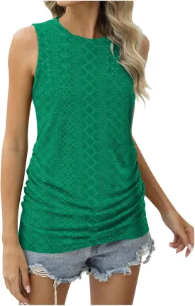 LRMQS Womens Tank Tops Loose Fit Summer 2024 Dressy Casual Eyelet Embroidery Trendy Sleeveless Shirts Beach Vacation Clothing