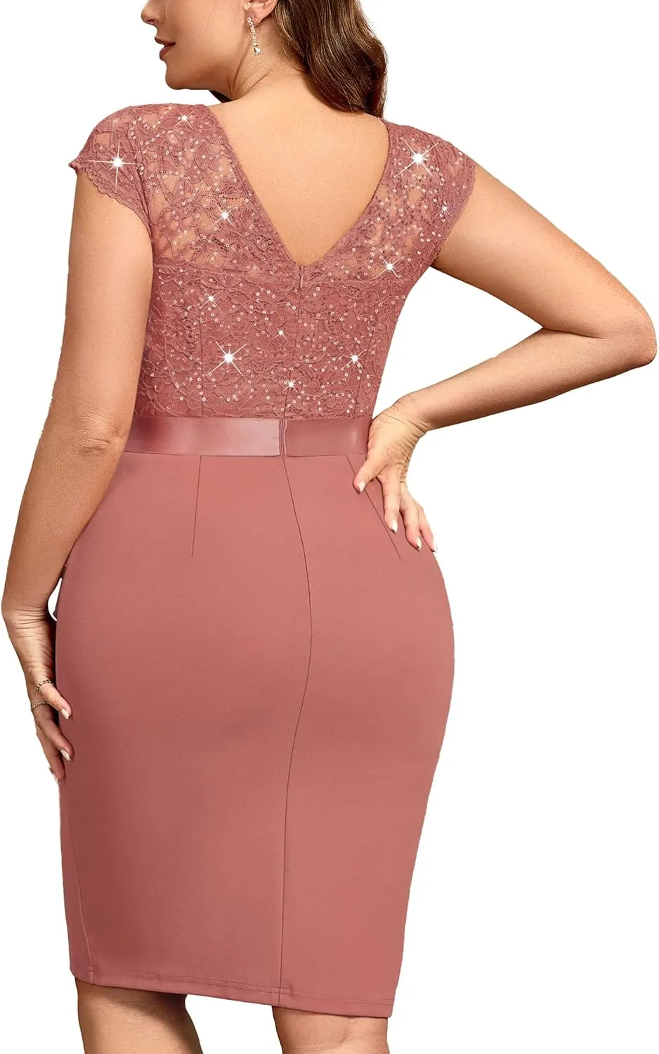 MISSMAY Women's Plus Size Sequin Floral Lace Ruffle Split Elegant Cocktail Party Dress